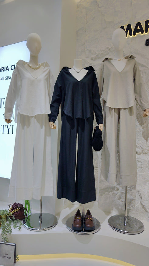 Deep V-Neck Collar Down Pullover with Trousers Sets